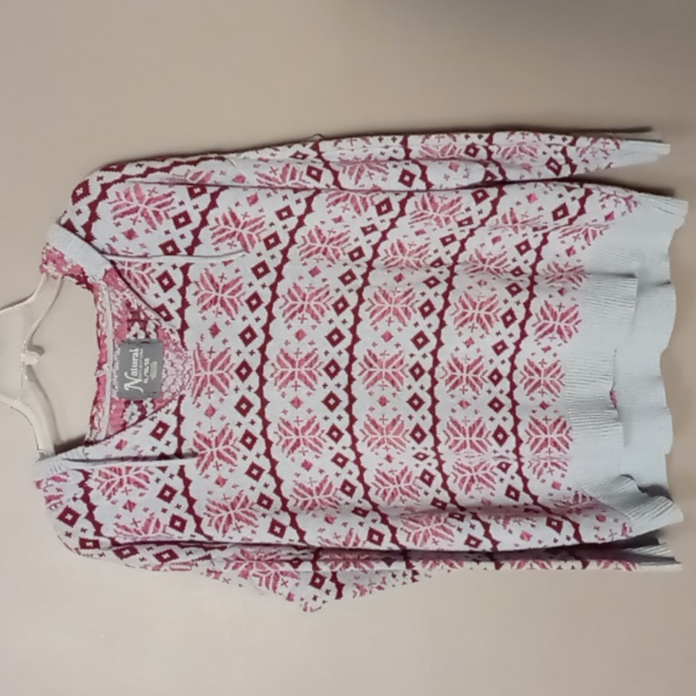 Natural Reflections Grey w Pink/Burgundy Design Hooded Fitted Sweater XL